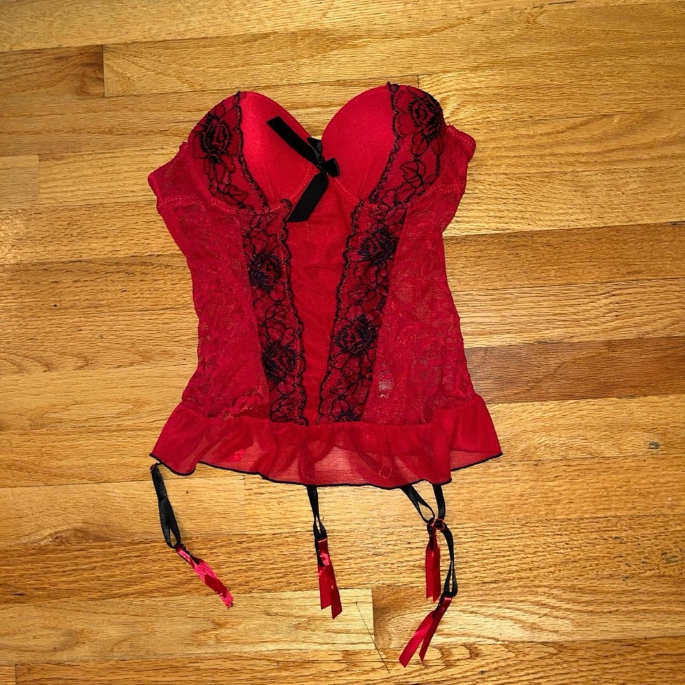 native intimates red and black lacy corset/ bustier